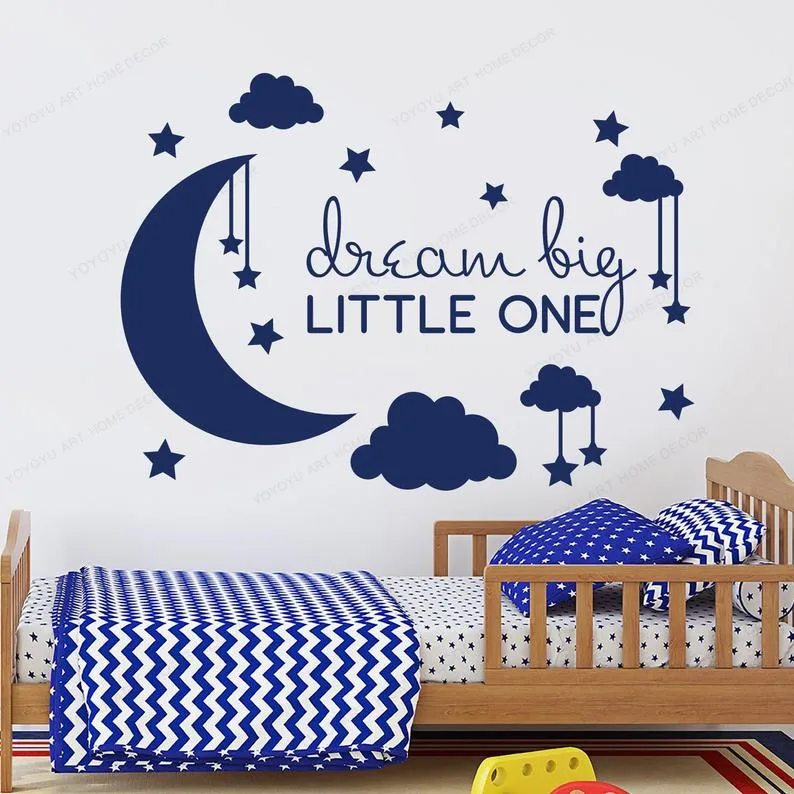 

dream big little one moon and star wall decal boys room wall sticker vinyl kids bedroom decor HJ1186