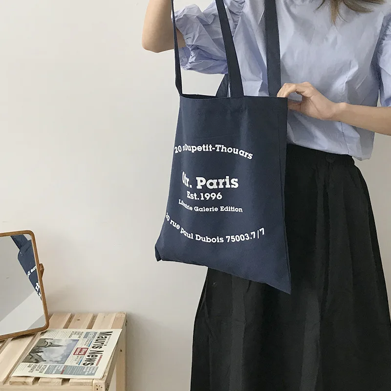 Женская Холщовая Сумка через плечо с принтом парижских букв сумка для покупок из