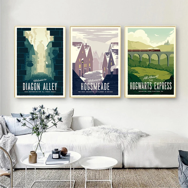 Напечатанная картина диагональная аллея Экспресс Hogsmeade Ретро Холст постер