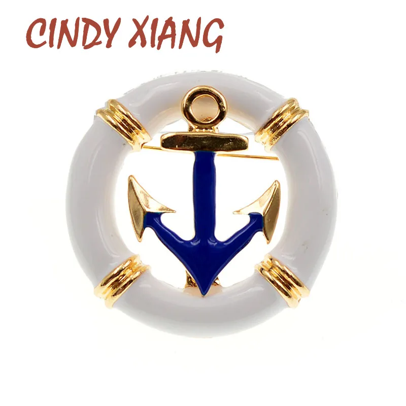 Брошь Мужская круглая с эмалью в морском стиле руль якорь | Украшения и