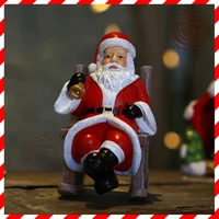 resin santa claus figurine crafts christmas decorative ornament painted rocking chair santa for christmas gift xmas accessories