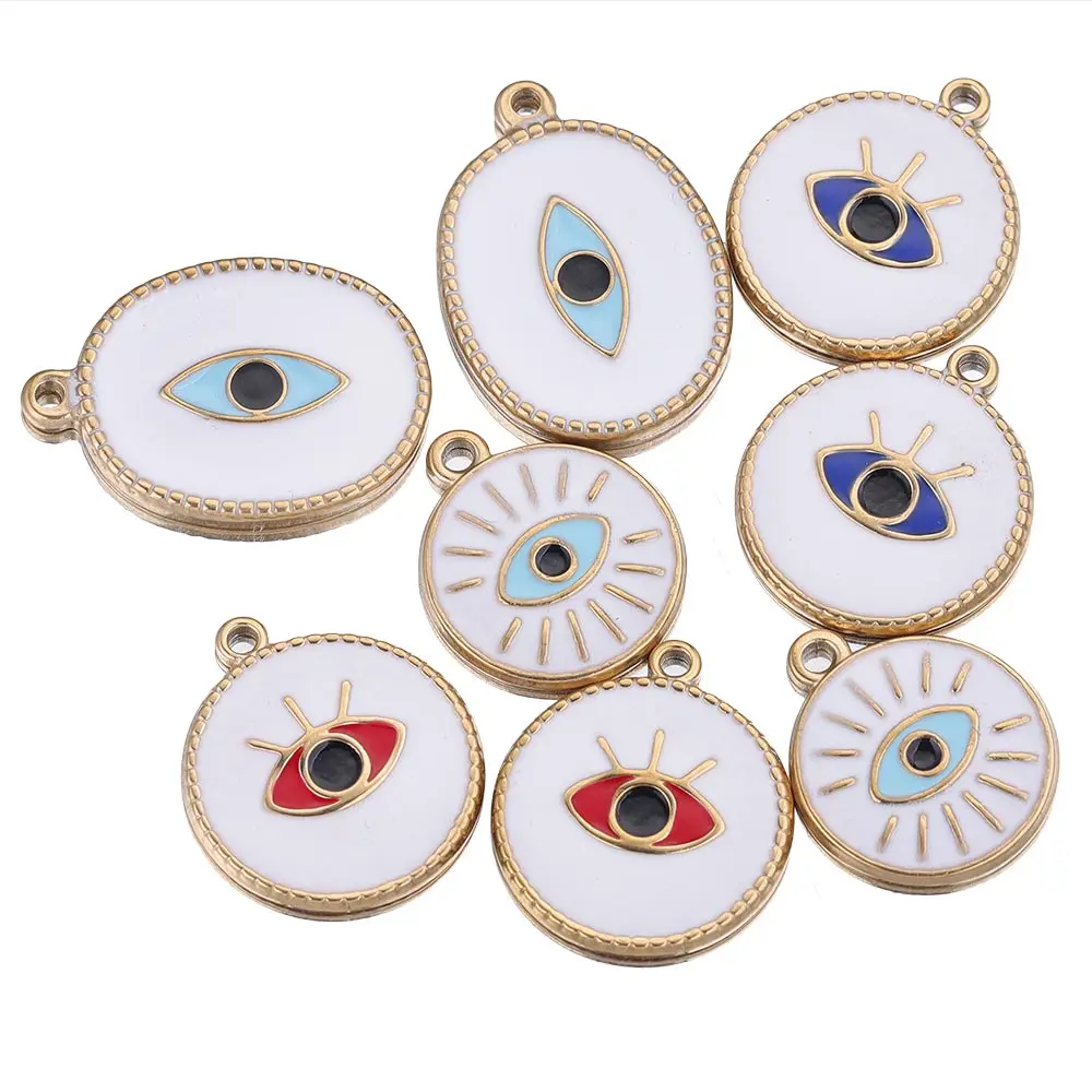

5pcs/lot Gold Blue Evil Eye Stainless Steel Enamel Charm Pendant Connectors for DIY Earrings Jewelry Making Bulk Items Wholesale