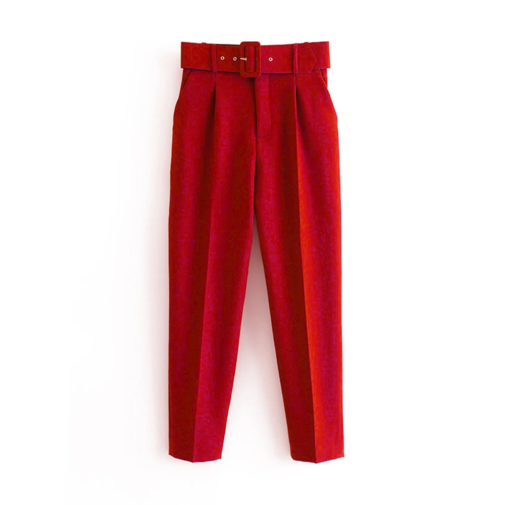 

New Womens Summer Pants Trousers high waist casual solid office Pants with belt zora straight Pants Sweatpant Capris 2021