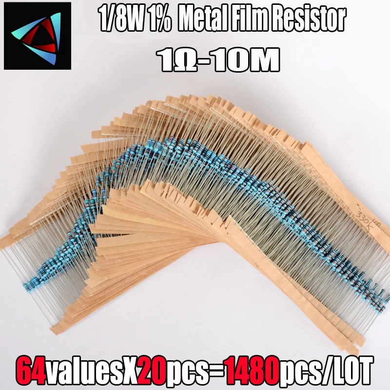 

1/8 Вт 1% 1R ~ 10M Ом 64 ценьеx20 шт. = 1280 шт. металлическая пленка стандартная сумка для образцов