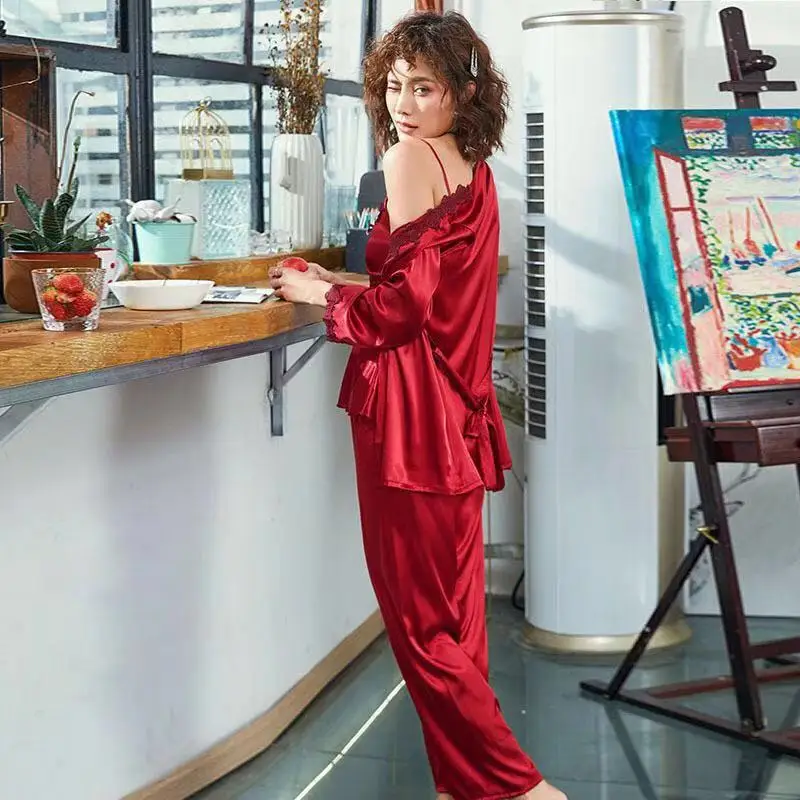 Комплект пижам из 3 предметов женская пижама одежда для сна с длинными рукавами и