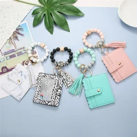1pcs pu leather keychain tassel silicone card bag wallet for women fashion bracelet keychain jewelry