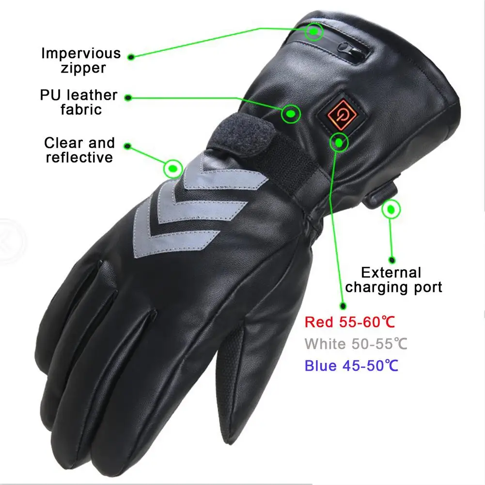Unisex Ski Heated Gloves PU Double-sided Heated GlovesSnowboard Thermal Gloves Warm Snowmobile Snow Gloves Winter Moto Supplies enlarge