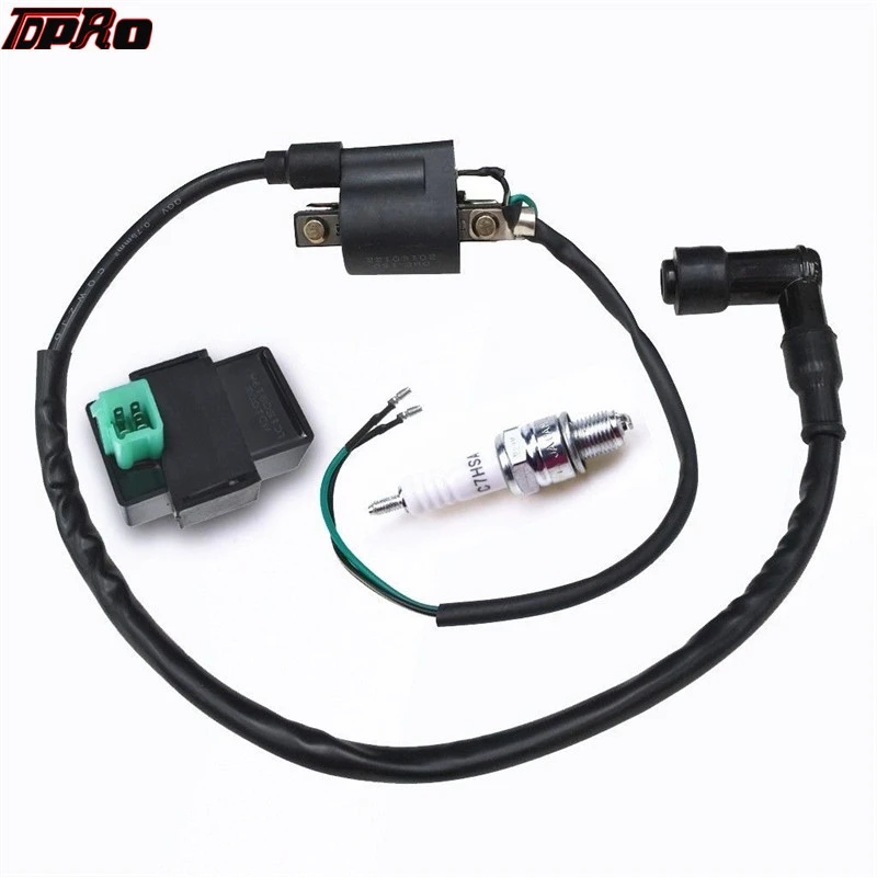 

TDPRO Motorcycle Racing Ignition Coil + 5 Pins CDI Box+Spark Plug For 50cc 70cc 90cc 110cc 125cc Scooter ATV Quad Pit Dirt Bike