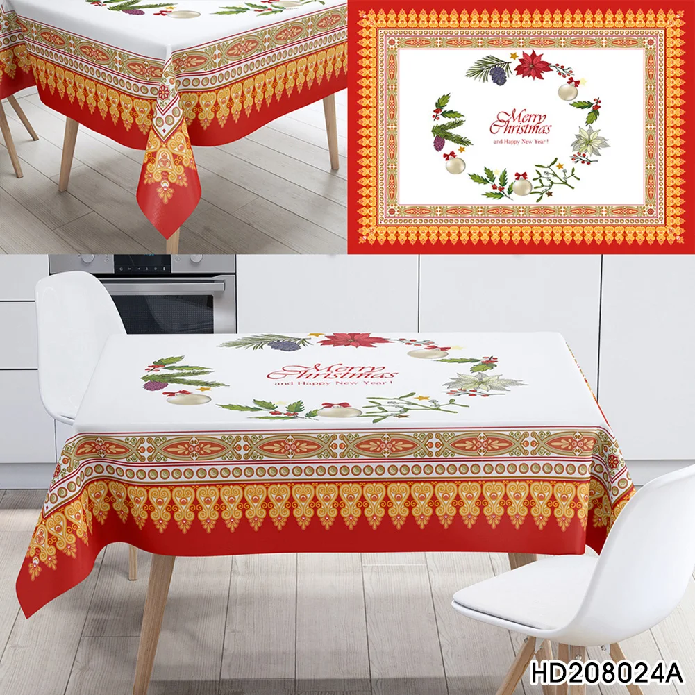 

Christmas Tablecloth Rectangle Fabric Waterproof Spill-proof Decorative Dining Table Cloth Xmas Table Cover for Outdoor Indoor