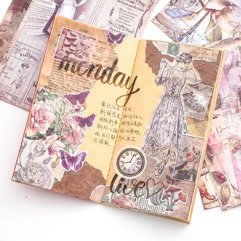 

8pcs Retro Litmus Scrapbook Paper Pads Flower Vintage Pattern Rice Papers for Scrapbooking DIY Junk Journal Decoration Craft
