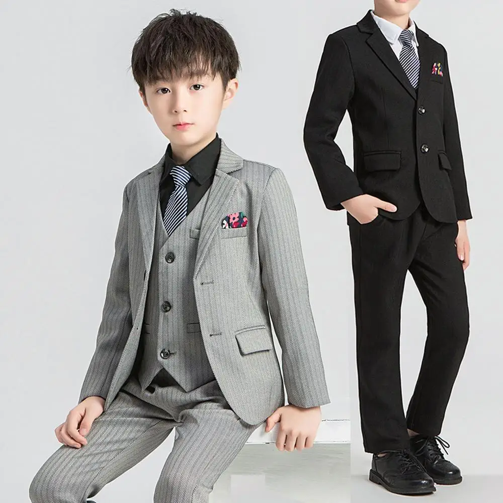 

2022 Newest Grey Stripes Boy Suit 3 Pieces Set Slim Fit Child Prom Wedding Suits Blazer Kid Tuxedo for Wedding Jacket Pants Vest