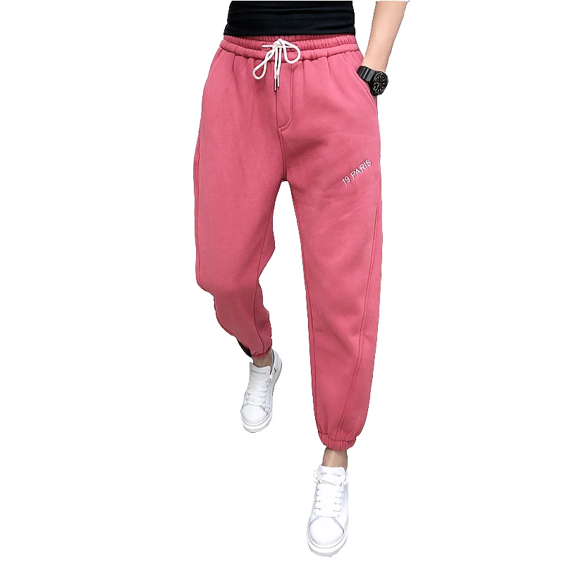 Мода 2019 розовые спортивные штаны для мужчин толстые теплые свободные мужские