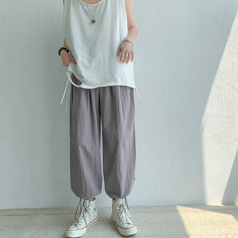 

Men's Drawstring Feet Pants Spring Summer Casual Loose Trousers Solid Color Straight Harem Pant 2021 New Japanese Streetwear