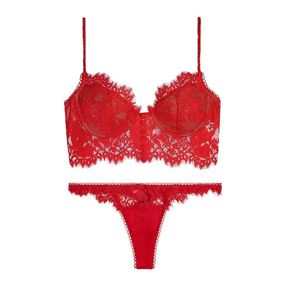 

Women's Underwear Set Sexy Lingerie Mesh Cutout Lace Bralette Panties Up Comfort Bra Embroidery & Brief Push Sets Female Fl D0X3