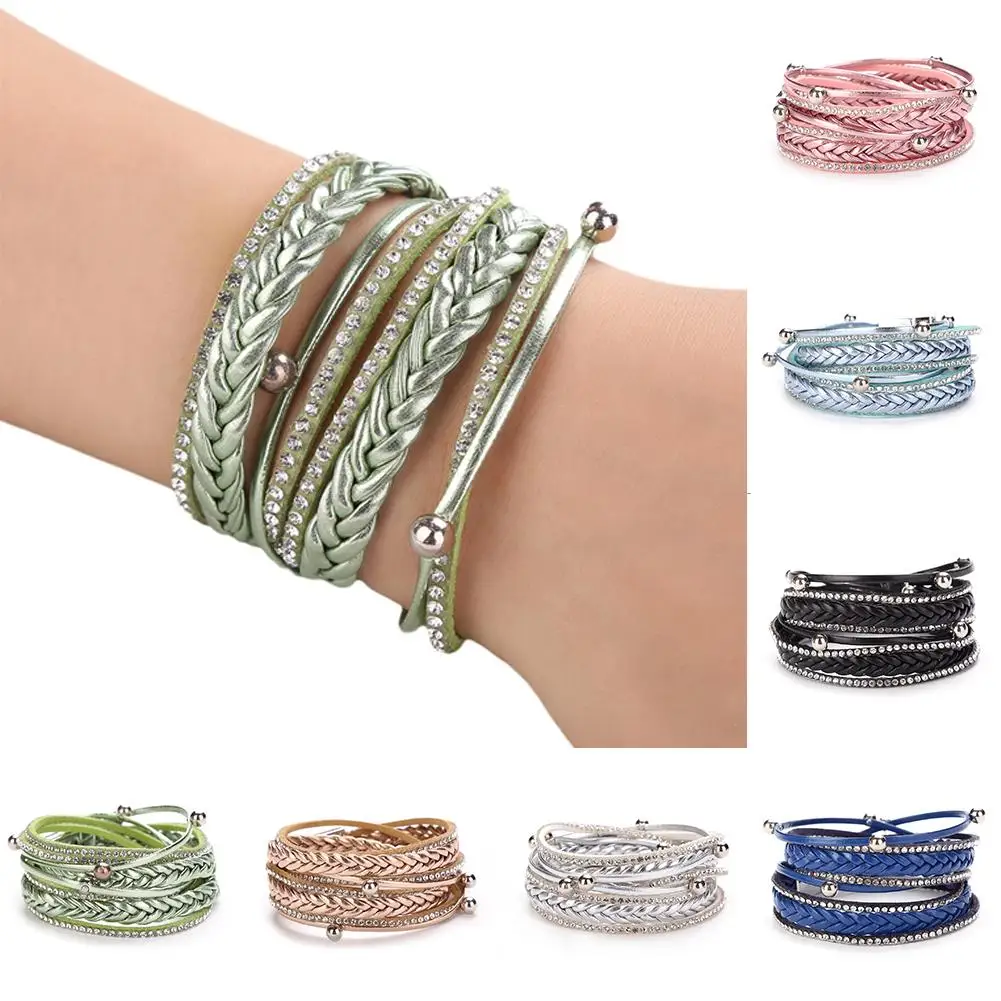 Модные Многослойные плетеные блестящие стразы бусы Бархатный браслет из