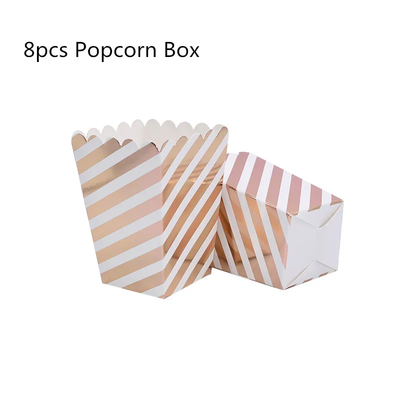 8pcs Popcorn box 8/10 шт. розовое золото одноразовая посуда тарелка салфетки под чашки звезда Baby Shower одежда для свадьбы, дня рождения украшения свадебные принадлежности - Цвет: 8pcs Popcorn box