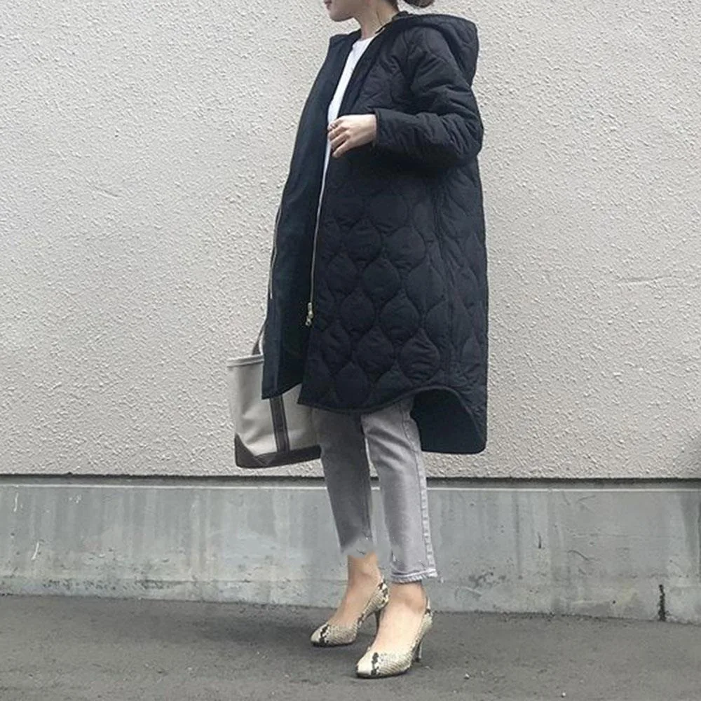 WEPBEL Women's Winter Thick Zipper Hooded Coat Parka Ladies Warm Fashion Long Sleeve Loose Jacket Outwear
