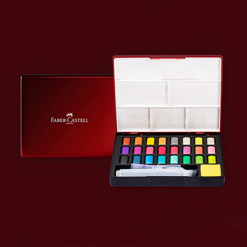 Однотонные акварельные краски FABER CASTELL с кисточкой перламутровые металлические