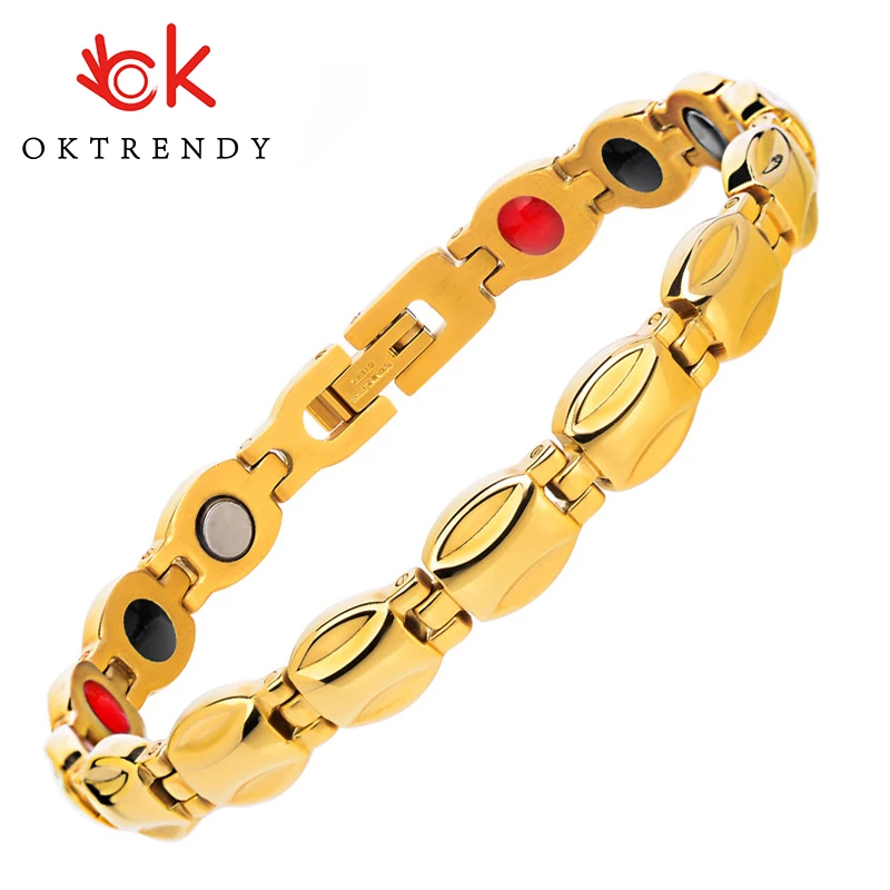 

Oktrendy Healing FIR Magnetic Bio Energy Women's Bracelets Stainless Steel Charm Bracelets Germanium Hologram Jewelry for Women