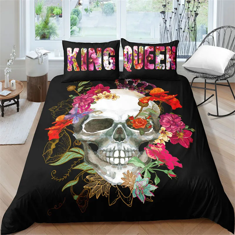 

3D Rose And Kissing Skeleton Couple Design Duvet Cover Set Twin/King Size 2020 Bed