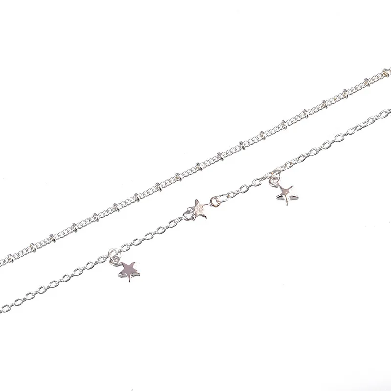 

Simple Silver Color Stars Ankle Chain Summer Beach Foot Jewelry Double Chains Anklets for Women 2020 New Style