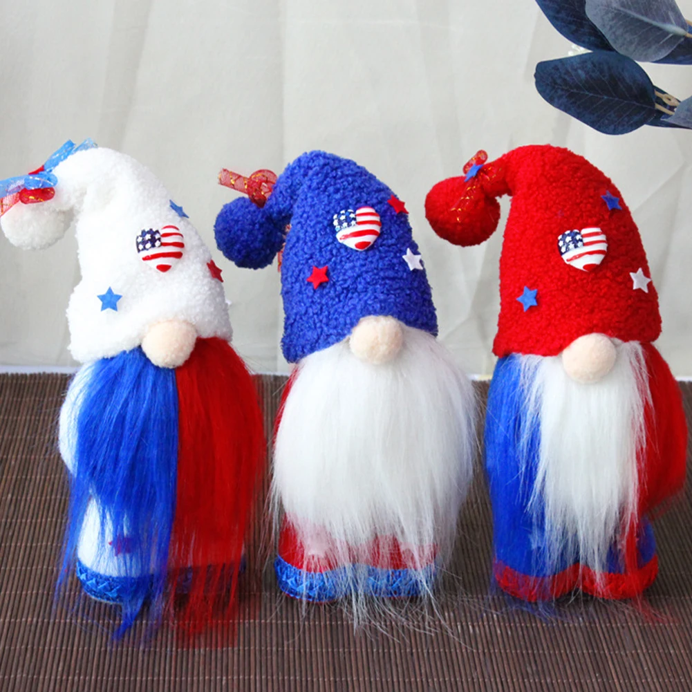 

Patriotic Gnome Handmade American Festival Home Decoration for Memorial Day/Independence Day/4th of July Strips Plush