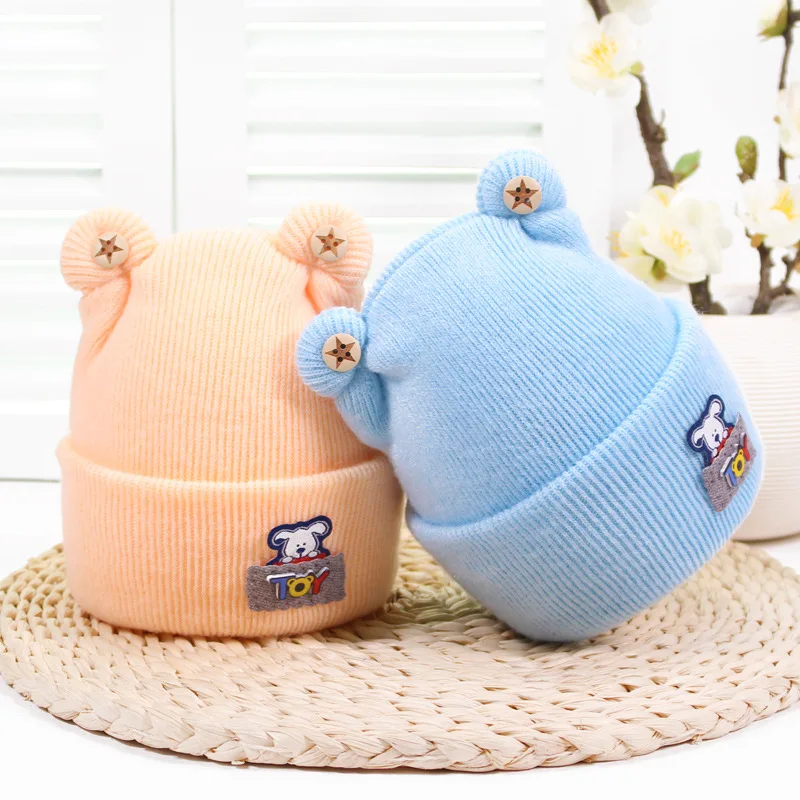 Baby 0-1 Years Hats Rabbit Ear Bonnet Hat for Child Cartoon English Alphabet Cashmere Cap Autumn Winter Newborn Warm Knitted | Детская