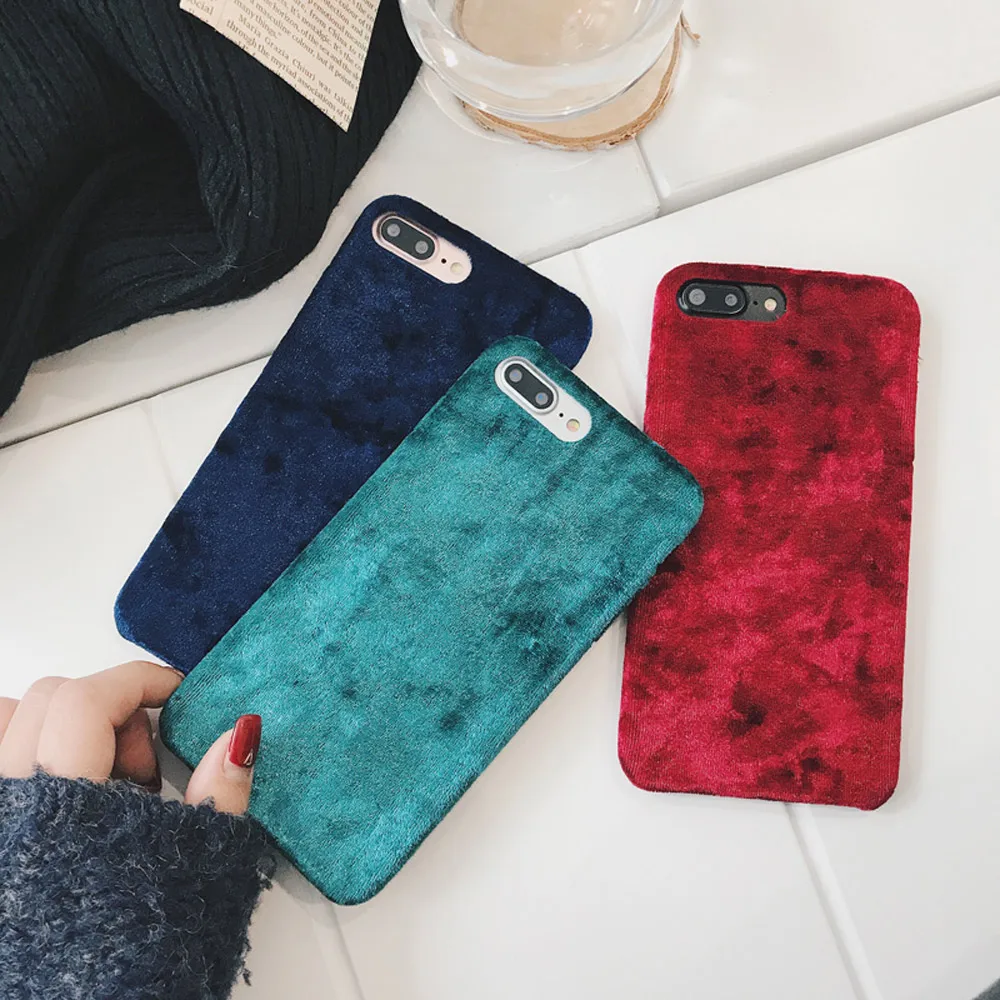 Fashion Velvet Plush Fabrics Smooth Case For iPhone 7 8 6 6s Plus Solid Color Warm Soft Back Cover For iPhone 11 Pro X XR XS Max