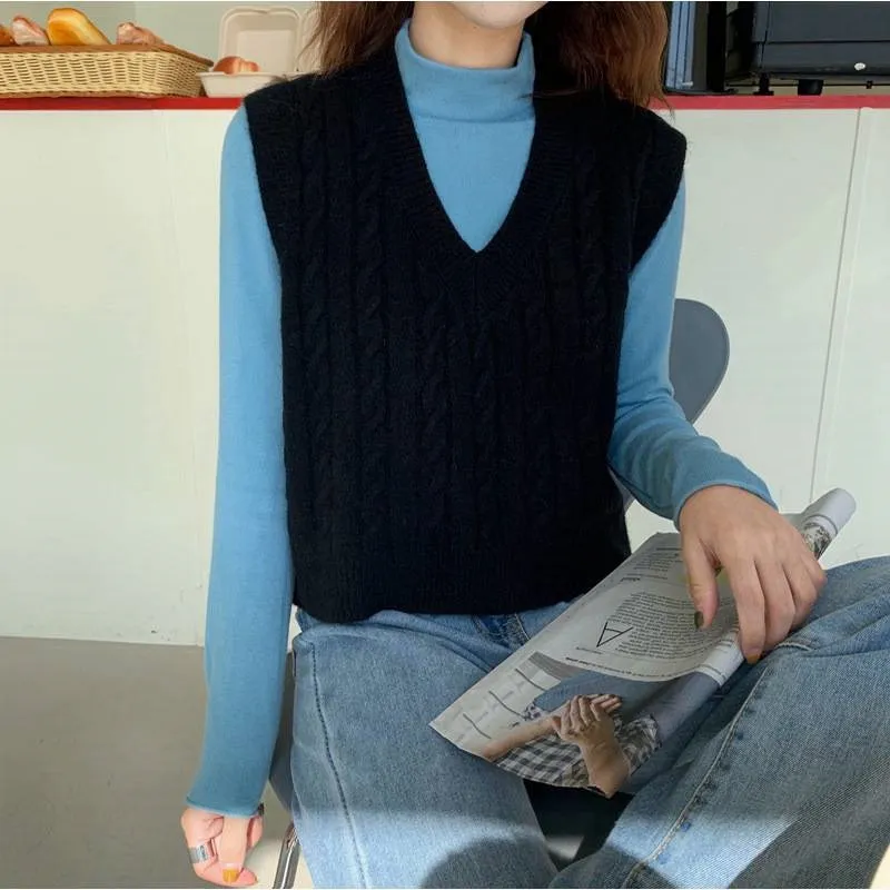 

Women V-neck Knitted Vest Casual Sleeveless Waistcoat Pullovers Loose Sweater
