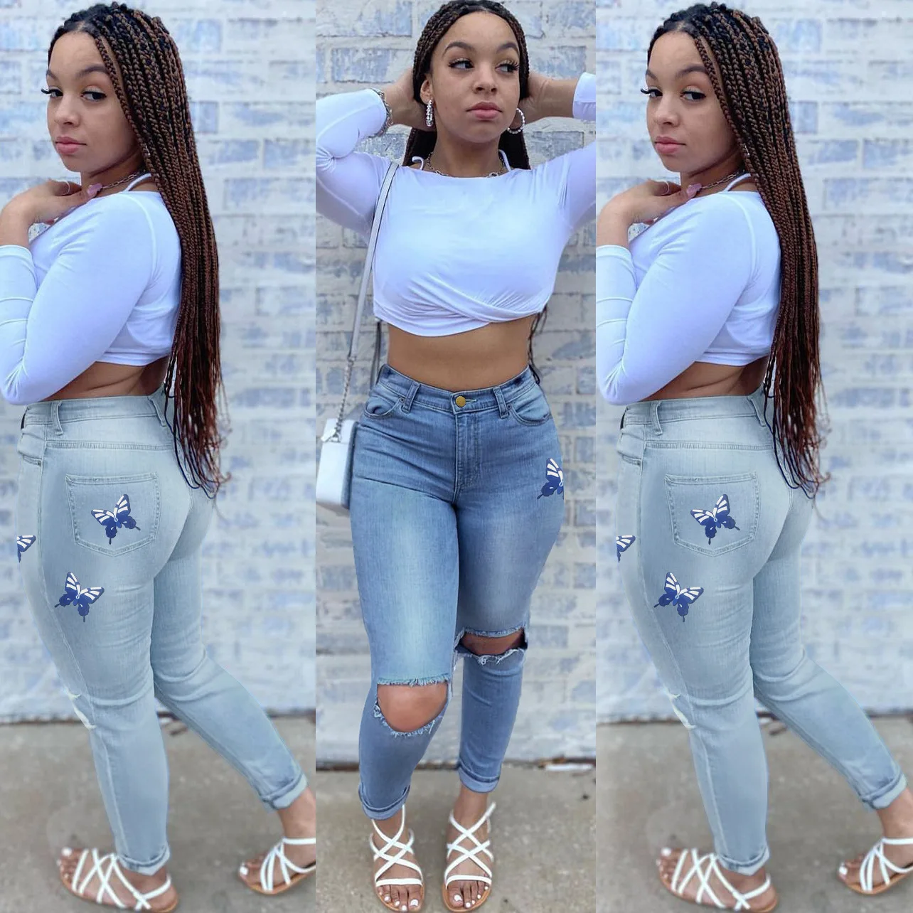 

2021 New Women's Slim-fit Ripped Denim Pants baggy jeans ripped jeans