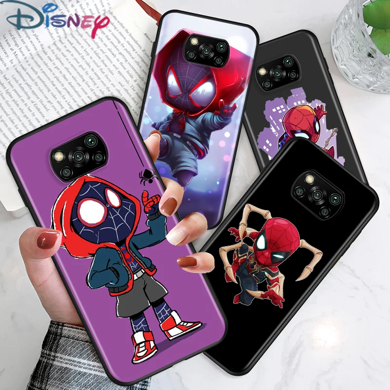 

Marvel Cartoon Spiderman For Xiaomi Poco X3 NFC M3 M2 X2 F3 F2 Pro C3 F1 Mi Play Mix 3 A2 A1 6X 5X Black Phone Case Cover
