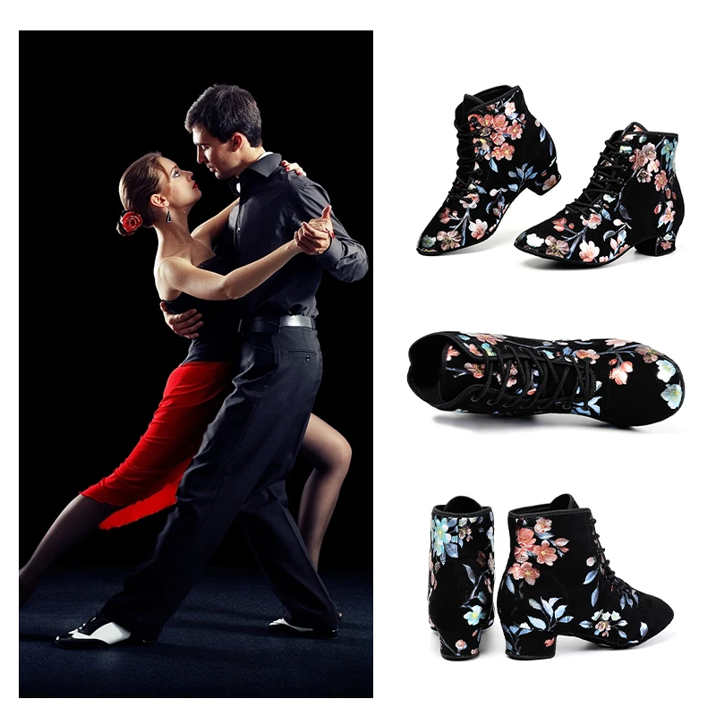 SWDZM Women Dance shoes Comfy Middle Heels Dance Shoes Closed Toe For Women Printing Boots Dancing Jazz Ballroom Outdoor Shoes