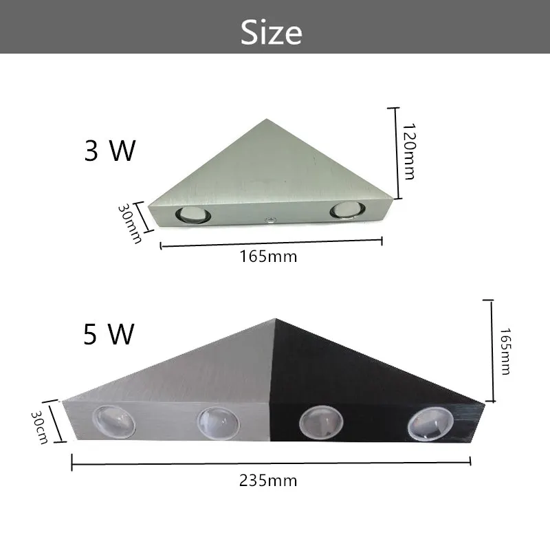Современный светодиодный настенный светильник алюминиевый корпус треугольный