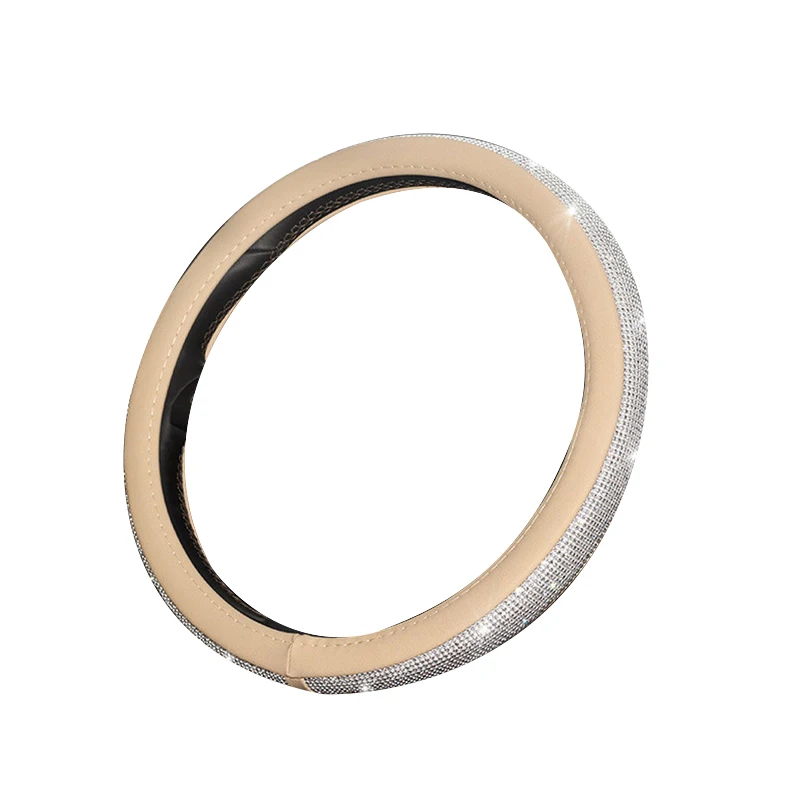 beige sliver diamond Универсальные роскошные кристаллы алмаза крышка рулевого колеса автомобиля с украшение из искусственной кожи Bling Rhinestone покрытые крышки рулевого колеса - Название цвета: beige sliver diamond