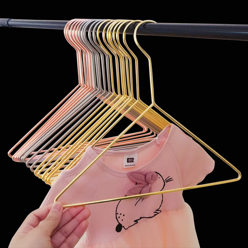 

10 PCS Golden children's clothes hanger clothing store triangle children's metal clothes hanging long hook clothes