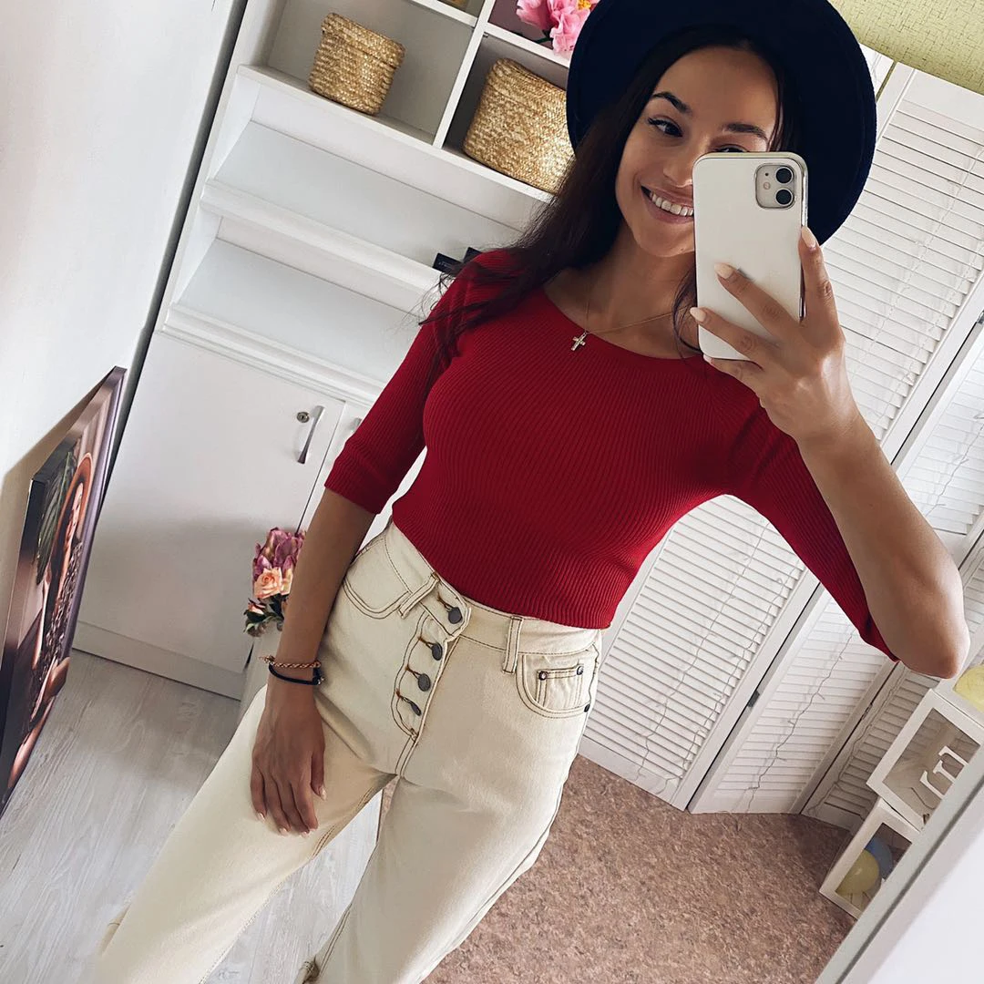 Свитер женский трикотажный GIGOGOU осенне-весенние пуловеры с открытыми плечами и