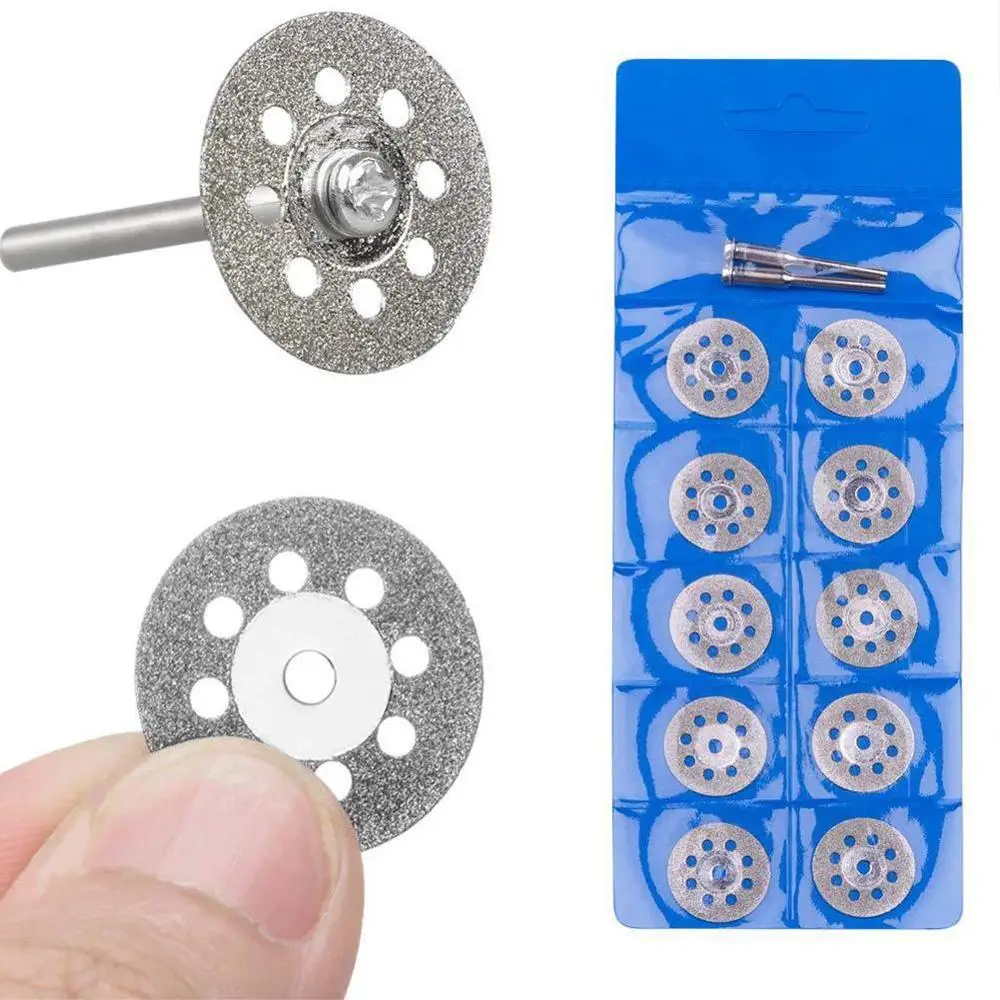 

10Pcs/set Diamond Cutting Discs Jade Slice Metal Cutting Mandrel with Cutting Tools Disc 20 30mm 25 Disc For Rotary 2 M0J3