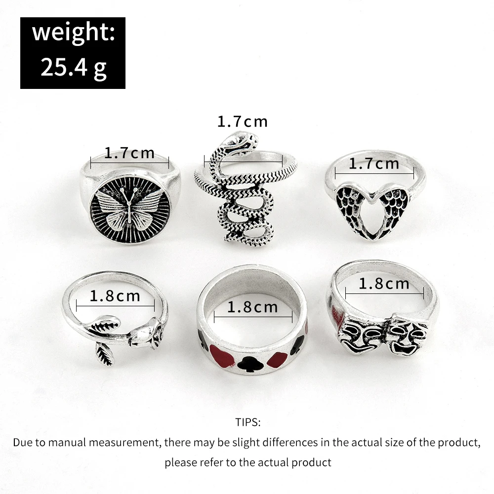 

Aprilwell 6 PCs Gothic Silver Color Ring Set For Women Punk Aesthetic 2021 Trend Snake Kpop Anillos Anel Jewelry Free Shipping