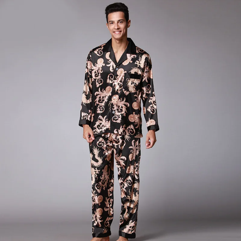 

Men New Pajamas Set Printed 2PCS Sleepwear Long Sleeve Shirt&Pants Male Casual Sleep Set Nightwear Spring Autumn Home Clothes