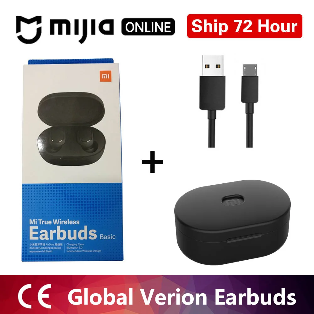 Беспроводные стерео наушники Xiaomi redmi airdots TWS с Bluetooth 5,0, шумоподавление с микрофоном, гарнитура, управление ии - Цвет: redmi black case B