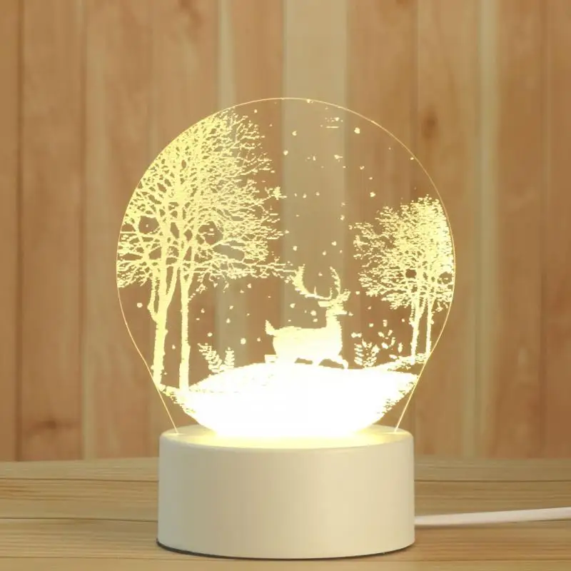 

1PC Night Light 3D USB LED Christmas Tree Elk Love Pattern Acrylic Creative Night Table Desk Bedroom Christmas Decorations Gifts