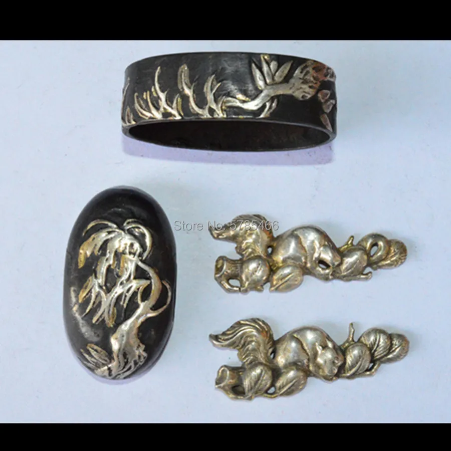 Красивый набор с медным покрытием и золотой серебряный Страж Tsuba menumi Fuchi Кашира