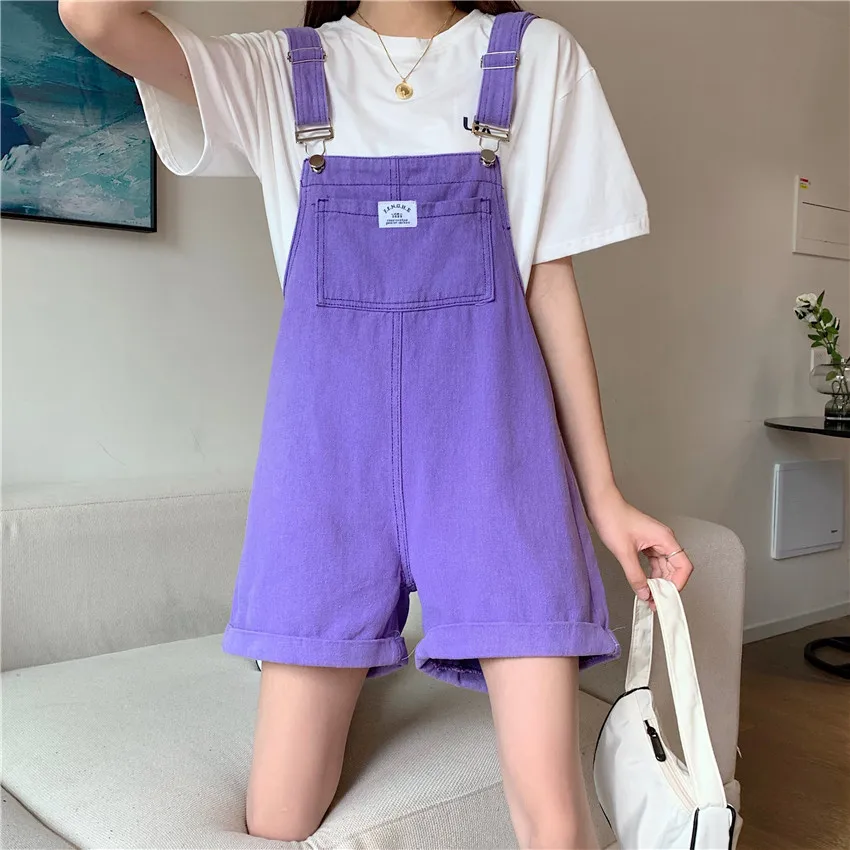 Женский короткий джинсовый комбинезон хлопковый ярких цветов облегающий