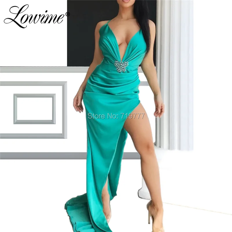 Hot Sexy High Split Side Prom Dresses Cheap Party Gowns 2020 Custom Made Beaded Islamic Dubai Kaftans Vestido De Festa