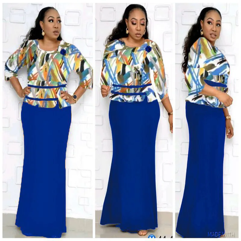 Women Plus Size Maxi Long Floor Length Office Dress Lady Half Sleeve Floral Print Fake 2 Piece Set Elegant Casual Party Dresses | Женская
