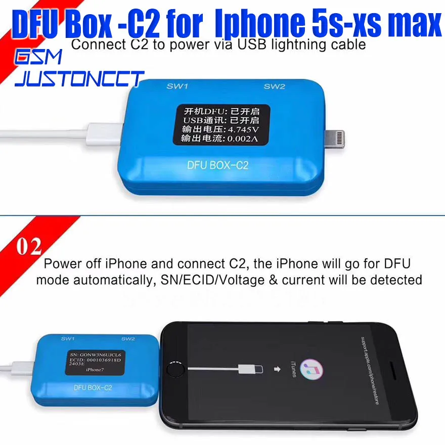 Плата JC DFU BOX C2 для iphone 5s xs max восстановление запуска IOS мгновенно SN/ECID/Информация о