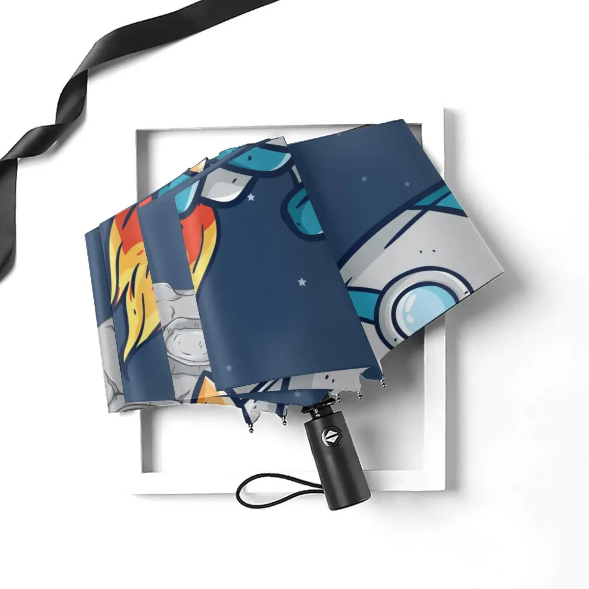 Космонавт Летает Вокруг Луны Ветрозащитный Автоматический Складной Обратный Зонт Портативный Парагуас для Мужчины Женщины