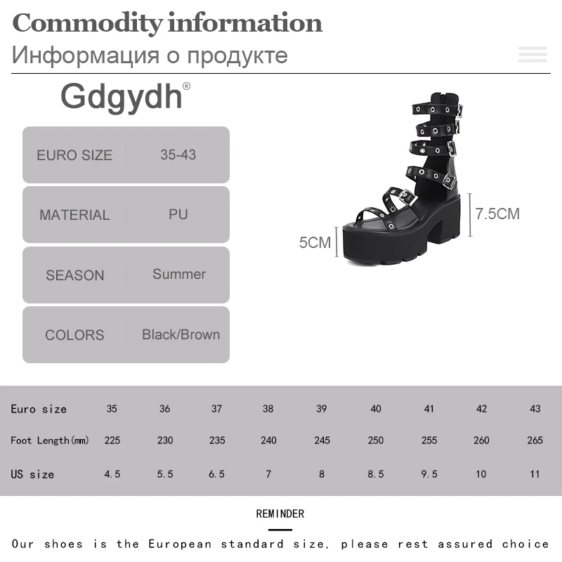 

Gdgydh Sexy Belt Rivet Women Platform Sandals Gladiator Ankle Strap 2021 Summer Open Toe Ladies Shoes Black Zipper Soft Leather