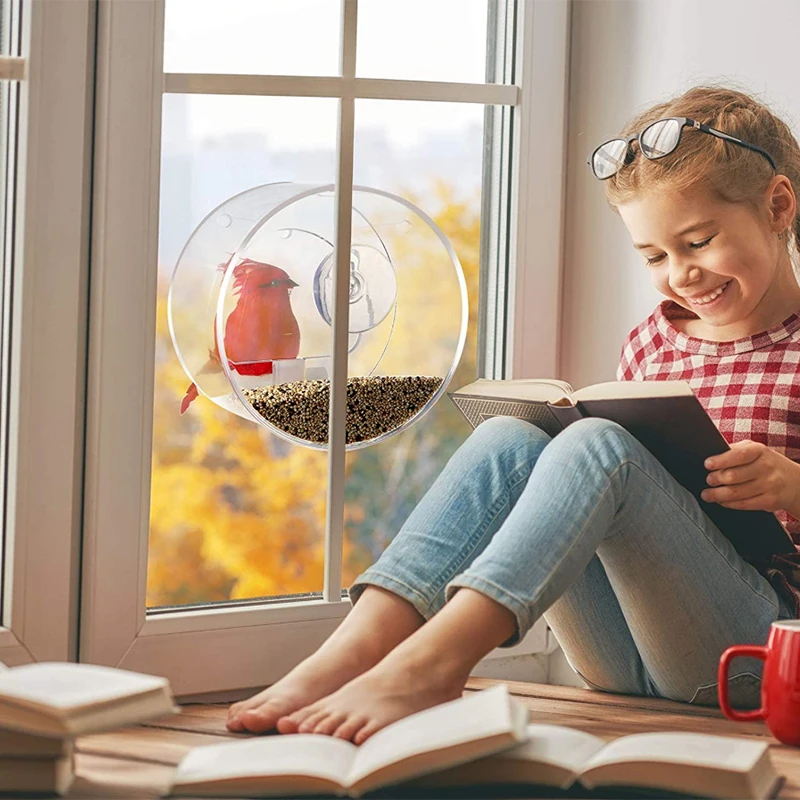 

Acrylic Birds Feeder With Hanging Chain Outdoor Transparent Birds Food Box Anti-Spray Food Box Hanging Birds Feeder _WK