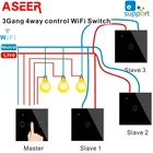 ASEER EWELINK стандарт ЕС 3 банды 4 пути управления WIFI переключатель, сенсорная стеклянная панель смарт-переключатели Совместимость Alexa Google домашний голос